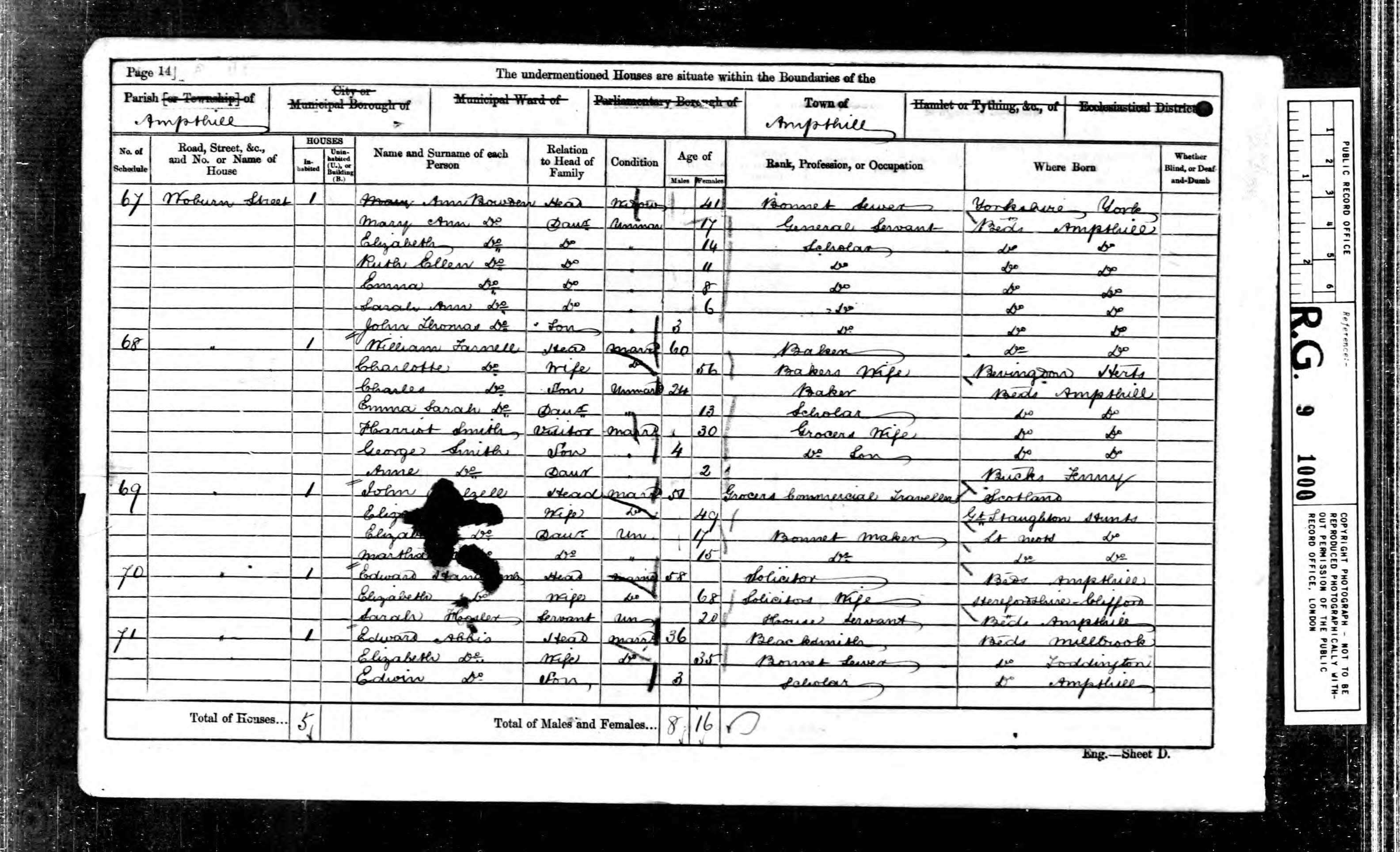 William Farnell, 1861 UK, Bedfordshire, Ampthill Census