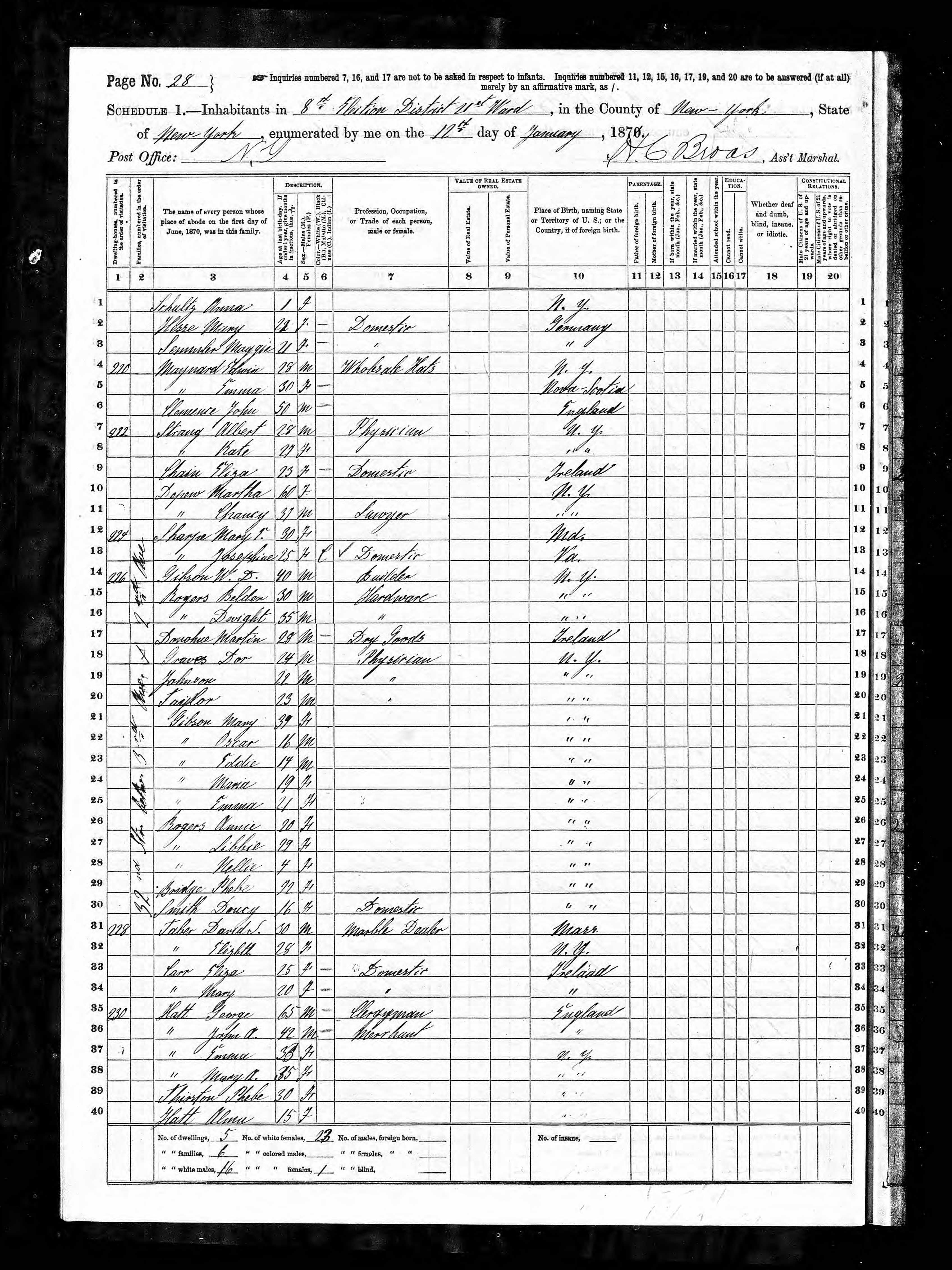 David Taber, 1870 New York, New York Census (2nd Enumeration)