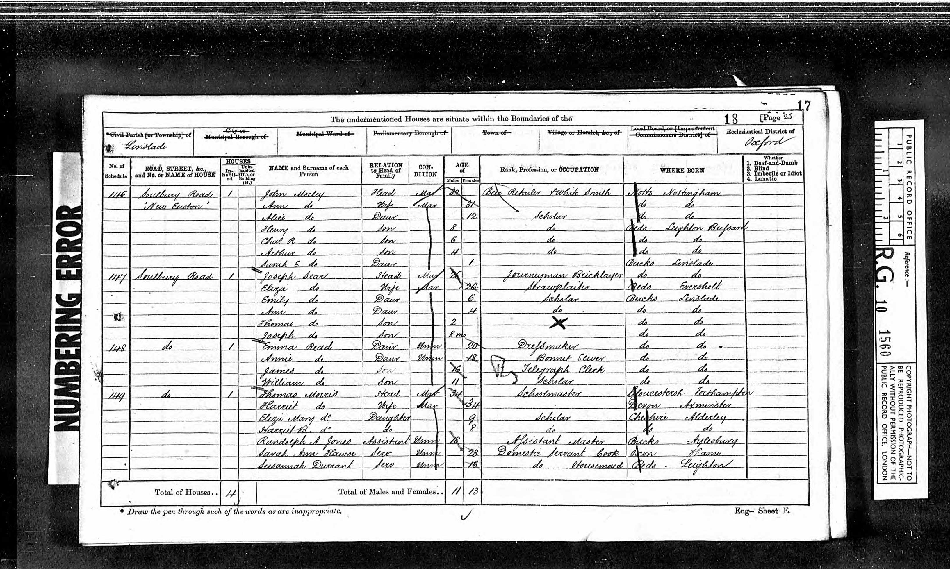 Thomas Morris, 1871 Buckinghamshire, Linslade Census (School Master)