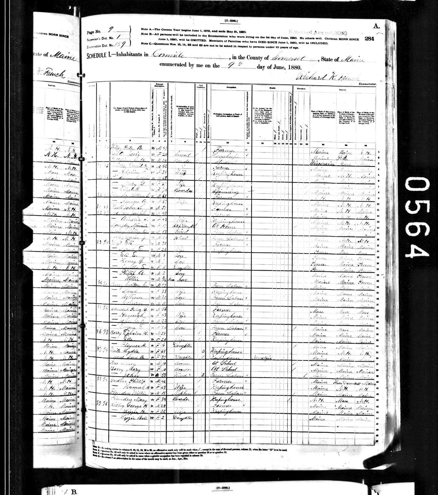 Eli Hoyt, 1880 ME, Cornville Census