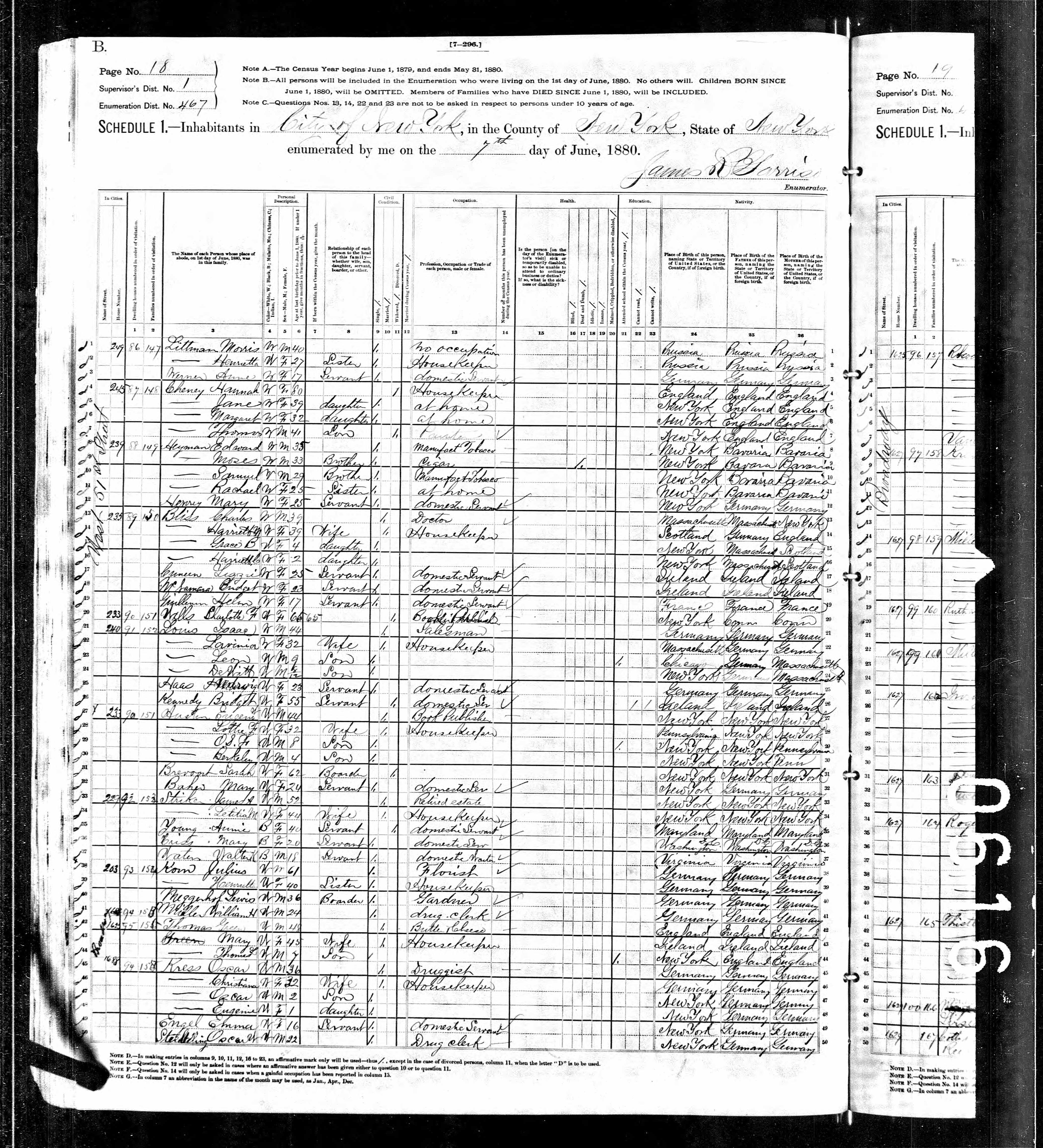 Charles Bliss, 1880 NY Census