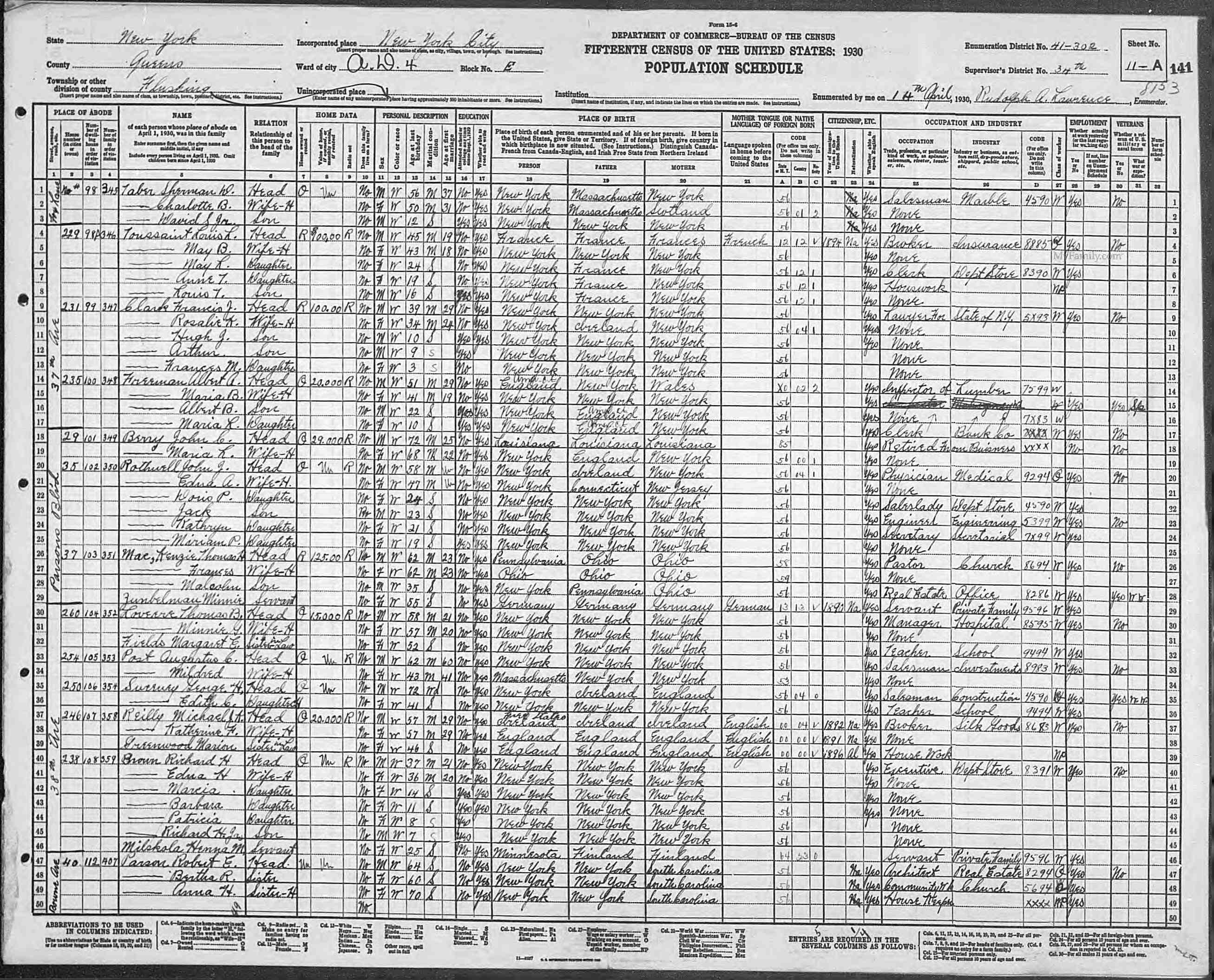 Shearan Taber, 1930 NY Census