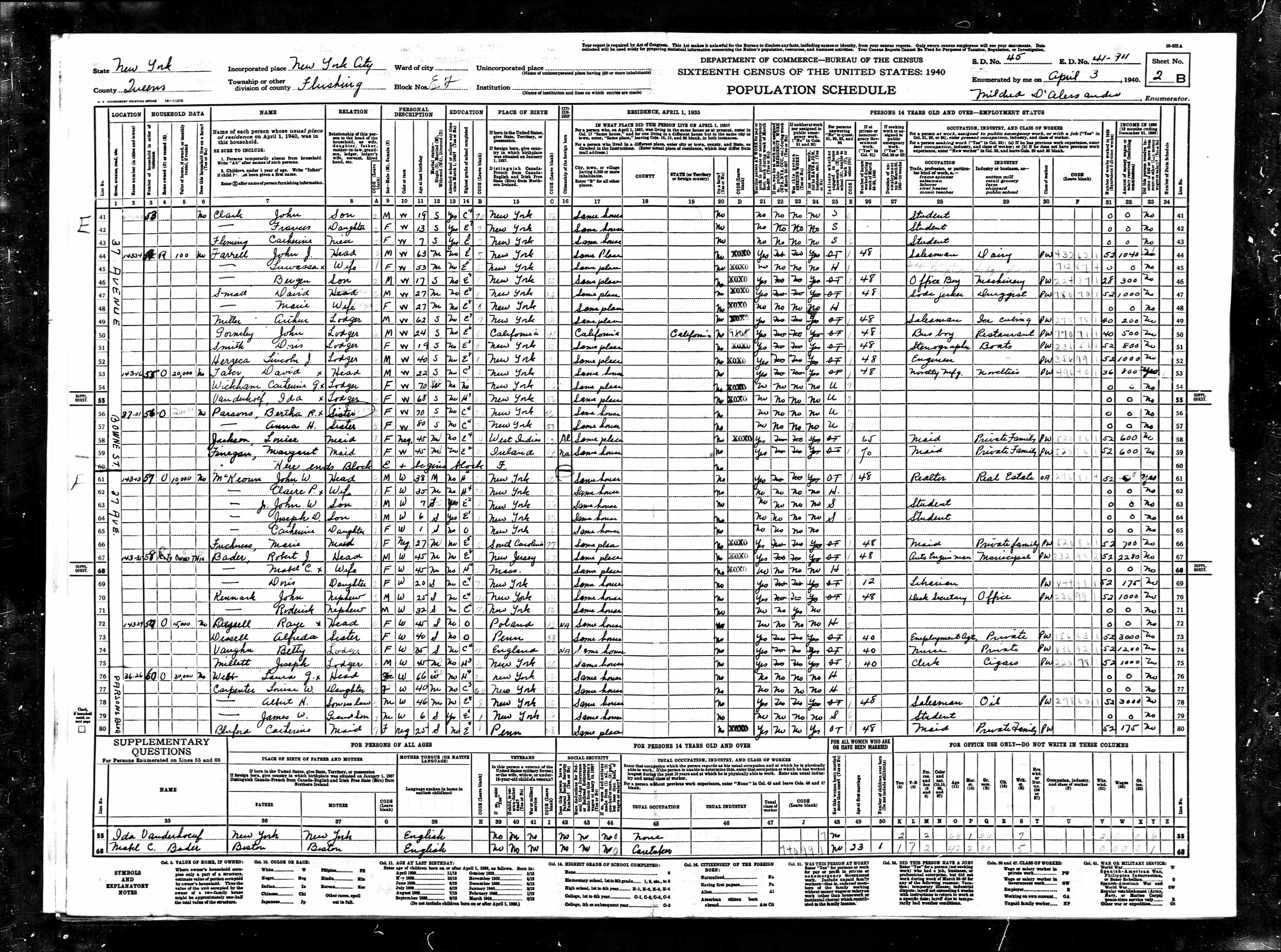 David Taber, 1940 NY Queens Census