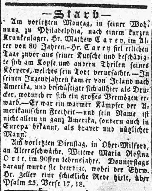 Maria Rosina Ortt Death Notice